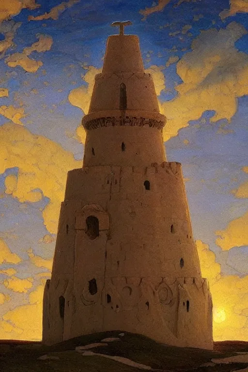 Image similar to holy painted tower of the moon, by Sylvain Sarrailh and Nicholas Roerich and Annie Swynnerton and Gaston Bussière, dramatic cinematic lighting , ornate architecture, sacred artifacts, lost civilizations, smooth, sharp focus, extremely detailed