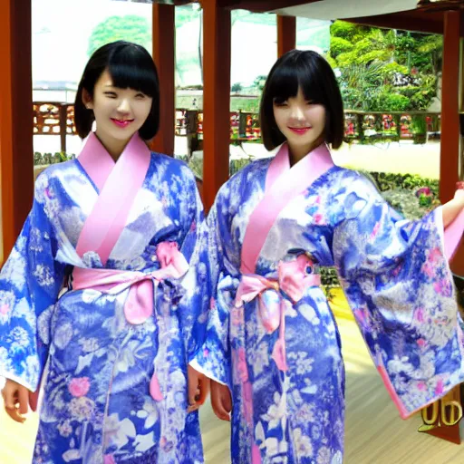 Image similar to two beautiful fashion taiwan girl wear elegant yukata in festival by hisaji hari