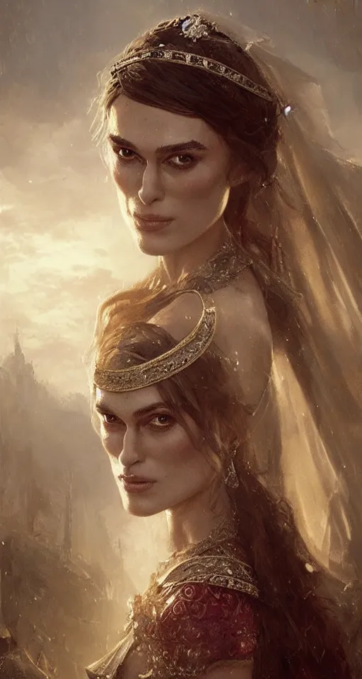 Image similar to Keira Knightley arabian princess wedding day, digital art,ultra realistic,ultra detailed, ultra wide Lens, art by greg rutkowski