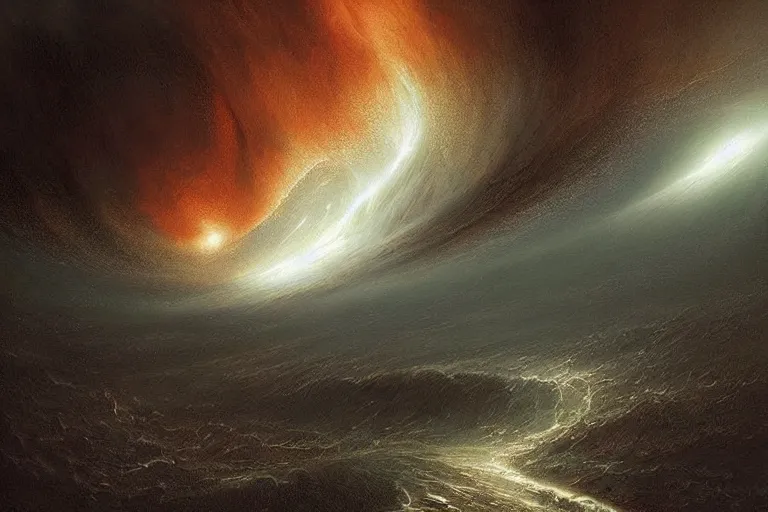 Prompt: the universe in a tornado, awe, by greg rutkowski and jeffrey smith