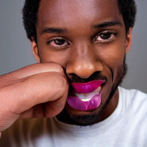 Image similar to black person stretching his bottom lip down showing his teeth