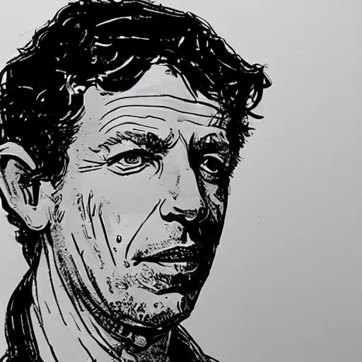 Prompt: ben mendelsohn, drawing by hugo pratt