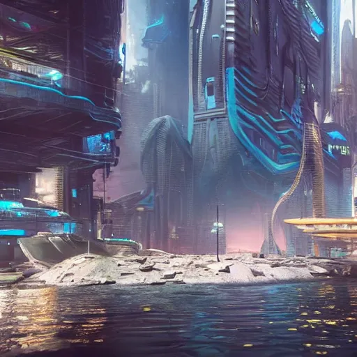 Prompt: a cyberpunk underwater city, matte painting, hyper - realistic, very detailed, intricate, very sexy pose, slight smile expression, unreal engine, dramatic cinematic lighting rendered by octane, 8 k, detailed