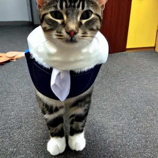 Image similar to a cat wearing a policeman outfit