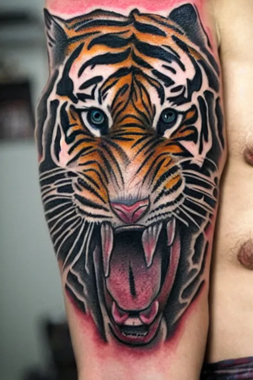 Image similar to traditional American tattoo of a tiger