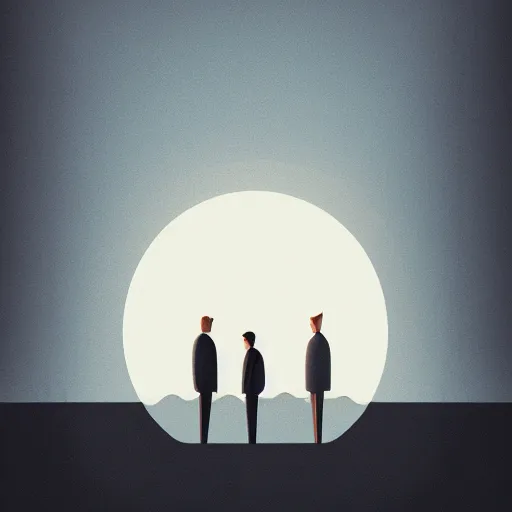 Image similar to a couple of people that are standing in the dark by emiliano ponzi, james gilleard, george ault, david hockney, atey ghailan, albert namatjira, marius borgeaud, minimalist, bauhaus, retrofuturism, postminimalism, concept art, matte background, matte drawing, magical realism, space art, generative art