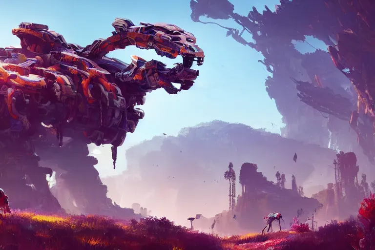 Image similar to snapmaw machine mecanical creature robot of horizon forbidden west horizon zero dawn bioluminiscence global illumination ray tracing hdr fanart arstation by ian pesty and alena aenami artworks in 4 k