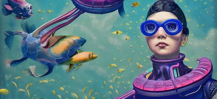 Image similar to scuba diver :: by Martine Johanna and Simon Stålenhag and Chie Yoshii and Casey Weldon and wlop :: ornate, dynamic, particulate, rich colors, intricate, elegant, highly detailed, centered, artstation, smooth, sharp focus, octane render, 3d