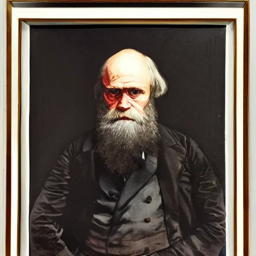 Image similar to portrait of charles darwin with human species from the future, hanafuda oil on canvas by ivan shishkin, james jean and yoji shinkawa