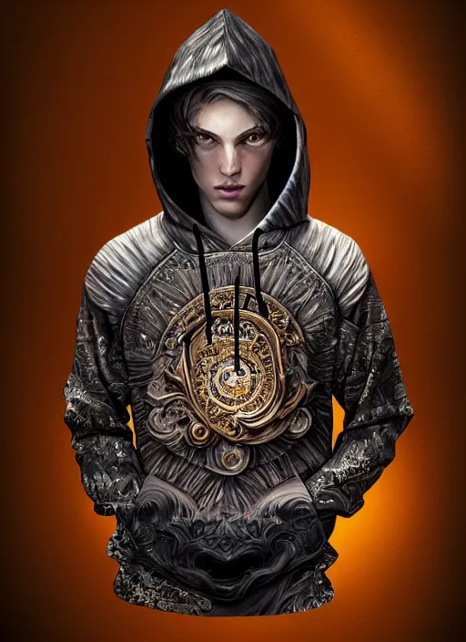 Image similar to guy with hoodie hiding on papercraft, realistic, surealism, lavish, steep, aesthetic, extravagant, shiny, fantasy, intricate, elegant, extremely higly detailed, digital painting, artstation, ornate, grotesque, baroque, concept art, smooth, sharp focus, full body focus, street wear digital art