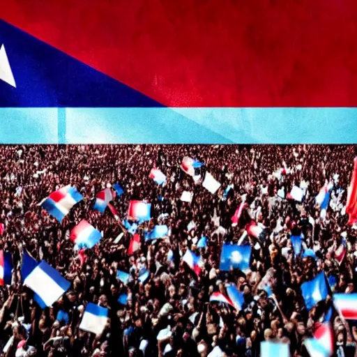 Image similar to Lady Gaga as president, Argentina presidential rally, Argentine flags behind, bokeh, giving a speech, detailed face, Argentina