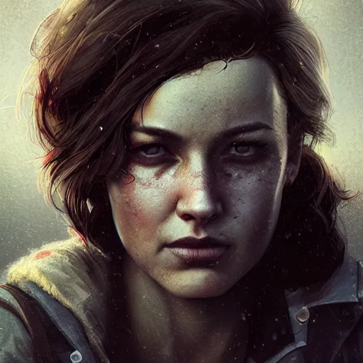 Prompt: fallout 5, charismatic beautiful rugged brunette female protagonist, portrait, outdoors foggy country road, atmospheric lighting, painted, intricate, volumetric lighting, beautiful, cold morning, overcast weather, sharp focus, deep colours, ultra detailed, by leesha hannigan, ross tran, thierry doizon, kai carpenter, ignacio fernandez rios