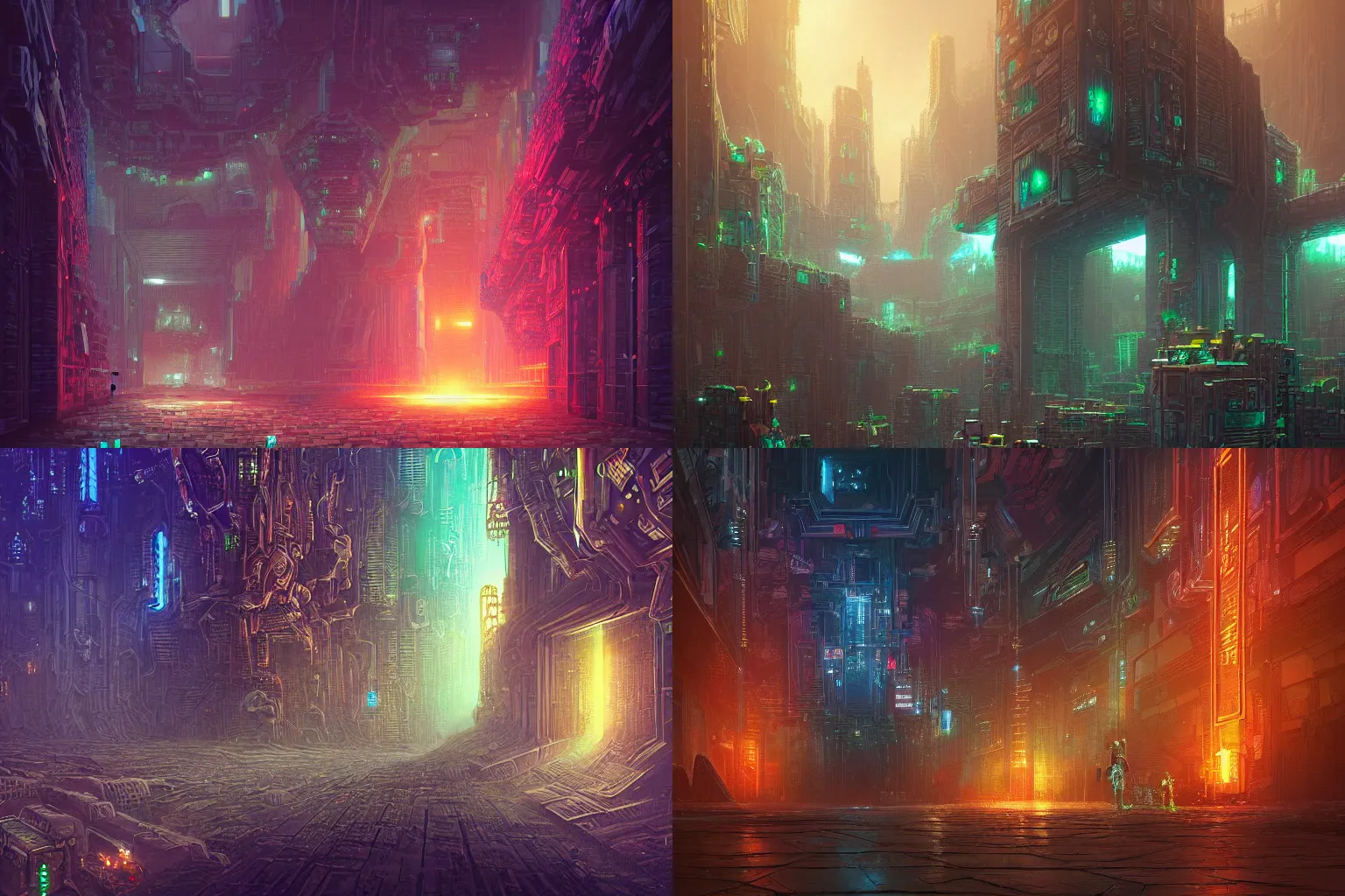 Prompt: #pixelart of a gigantic wall which is a portal to the metaverse, by Liam Wong, Jim Burns, Bruce Pennington, cyber-punk, sci-fi, trending on ArtStation, masterpiece, art gem, 8K,