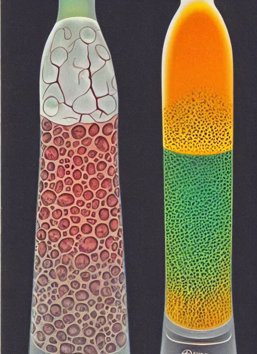 Prompt: page of a biology textbook showing the anatomy of a lava lamp.