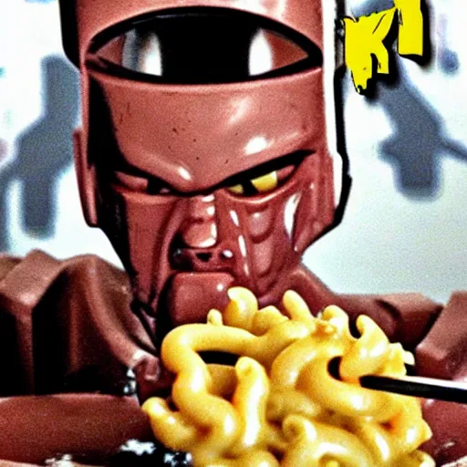 Image similar to mac n' cheese killer robot from 2000s sci-fi award winning foreign film.