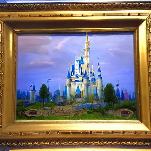 Prompt: Cinderella Castle at Magic Kingdom, beautiful detailed landscape painting in the style of 19th century Hudson River school of Art