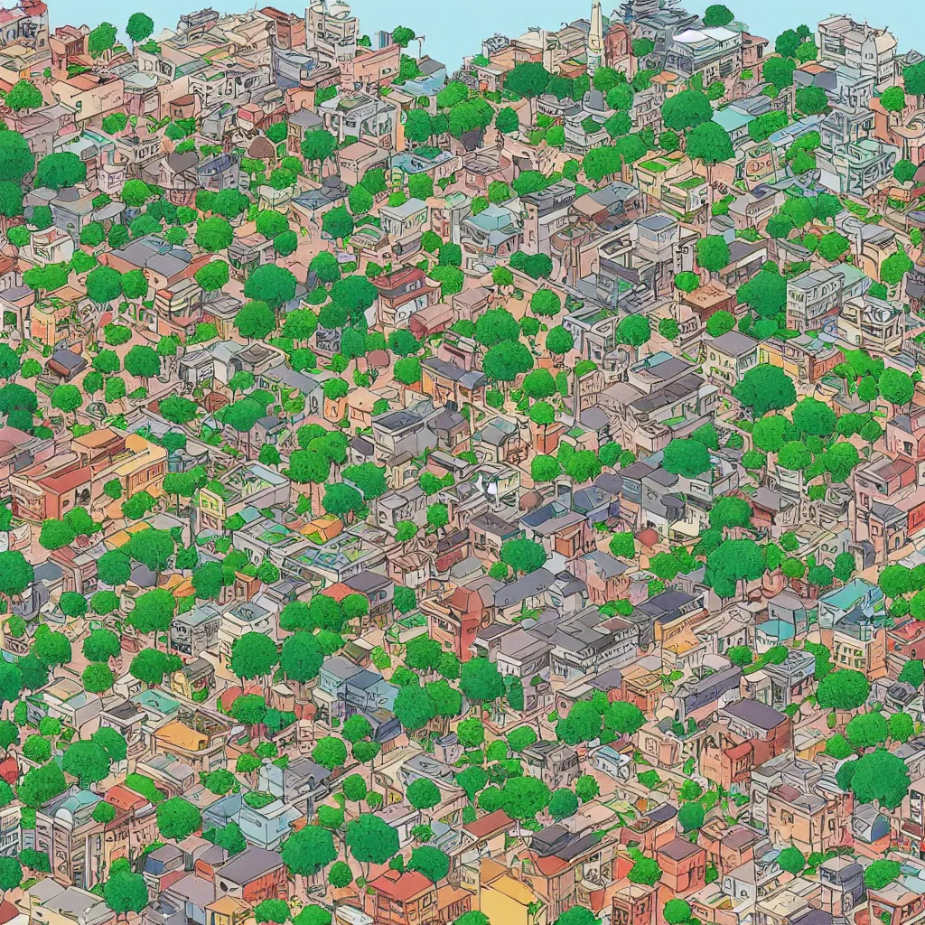 Image similar to a view of a rhodesian city in the style of studio ghibli