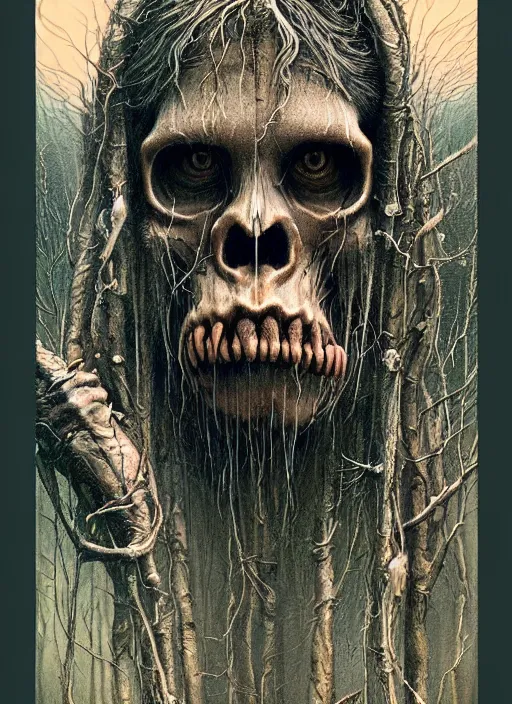 Image similar to sasquatch tarot card, highly detailed, half skull face, cinematic, 8 k, by stanley artgermm, tom bagshaw, greg rutkowski, carne griffiths, ayami kojima, beksinski, giger, trending on deviantart, hyper detailed, horror, full of colour