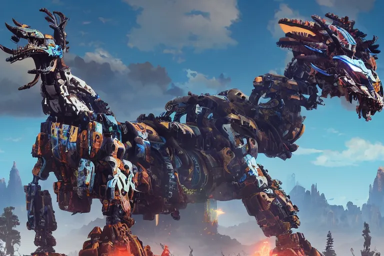 Image similar to tideripper machine mecha animal beast robot of horizon forbidden west horizon zero dawn bioluminiscence global illumination ray tracing hdr fanart arstation by sung choi and eric pfeiffer and gabriel garza and casper konefal