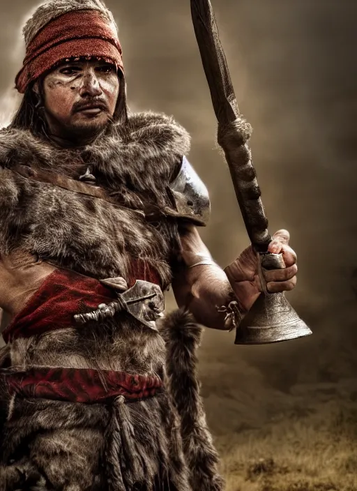 Prompt: photo of medieval tribal warrior ultra realistic, cinematic, full shot,