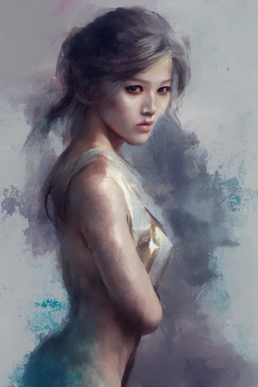 Image similar to girl portrait painting by ruan jia, Kenneth Willardt, ross tran, WLOP, Andrei Riabovitchev, gold, harper's bazaar, vogue, magazine, concept art, ornate, luxury, elite, elegant, trending on artstation ,