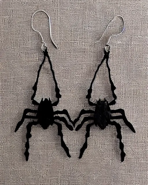 Image similar to spooky cartoon spider, 2 d lasercut earrings, in the style of tim burton