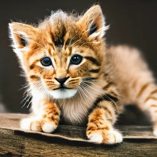 Image similar to cute kitten with a full lion's mane, photography