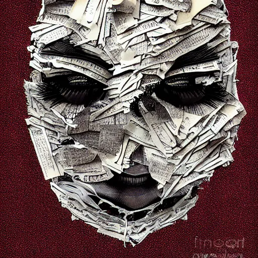 prompthunt: multiple faces shredded like paper news scared, dark horror,  surreal, drawing, painting