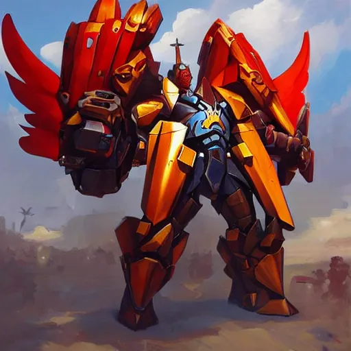 Image similar to greg manchess portrait painting of armored magnus the red with huge wings as overwatch character, medium shot, asymmetrical, profile picture, organic painting, sunny day, matte painting, bold shapes, hard edges, street art, trending on artstation, by huang guangjian and gil elvgren and sachin teng