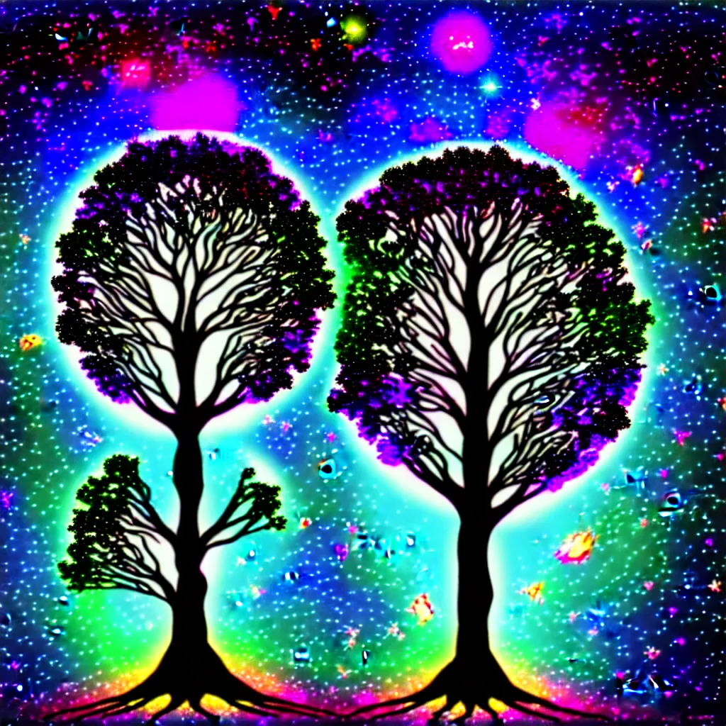 Image similar to cosmic tree of life in the universe, digital art