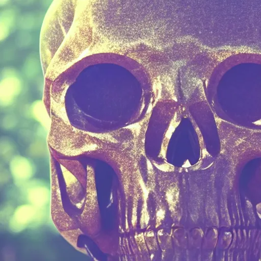 Prompt: high quality photo of crystal alien skull, photography 4k, f1.8 anamorphic, bokeh, 4k, Canon, Nikon