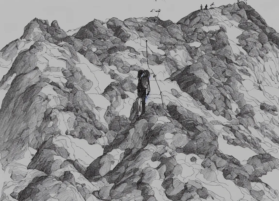 Image similar to backpacker standing on ridgeline in utah, minimalist line art by moebius, clean long lines, ultra detailed