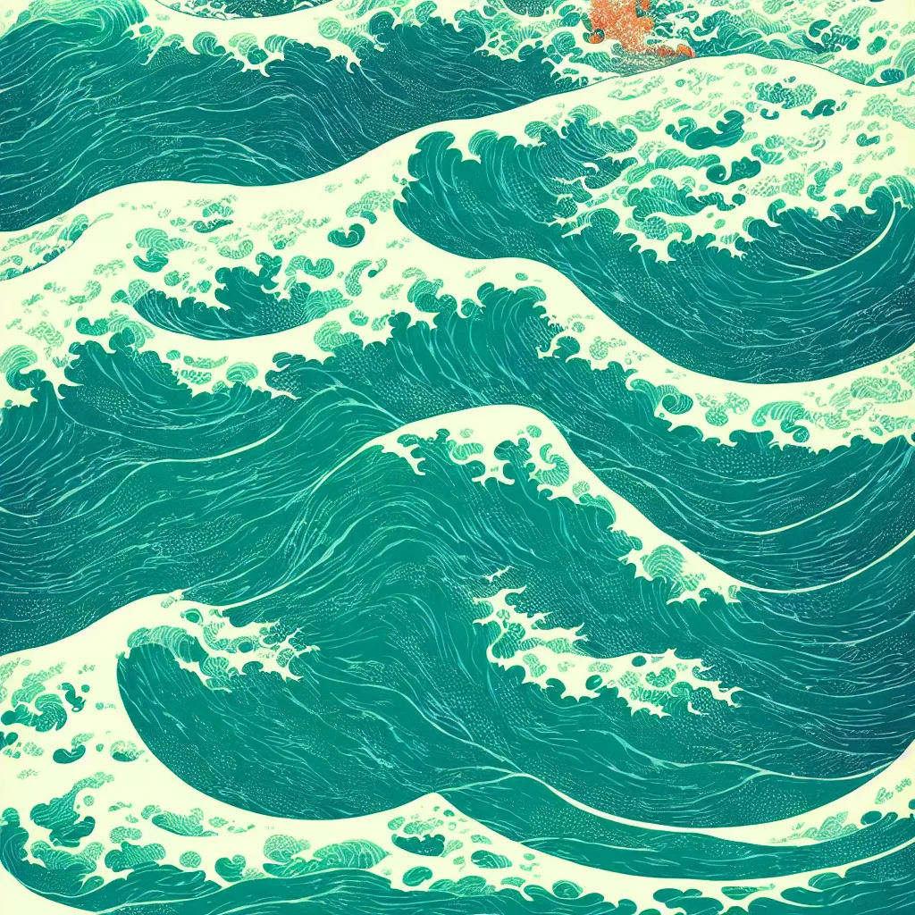 Prompt: ocean wave by victo ngai