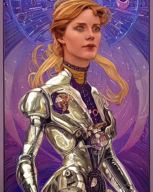 Image similar to portrait of actress Krys Marshall wearing a space suit, intricate, elegant, highly detailed, centered, digital painting, artstation, concept art, smooth, sharp focus, illustration, art by android jones and donato giancola and alphonse mucha