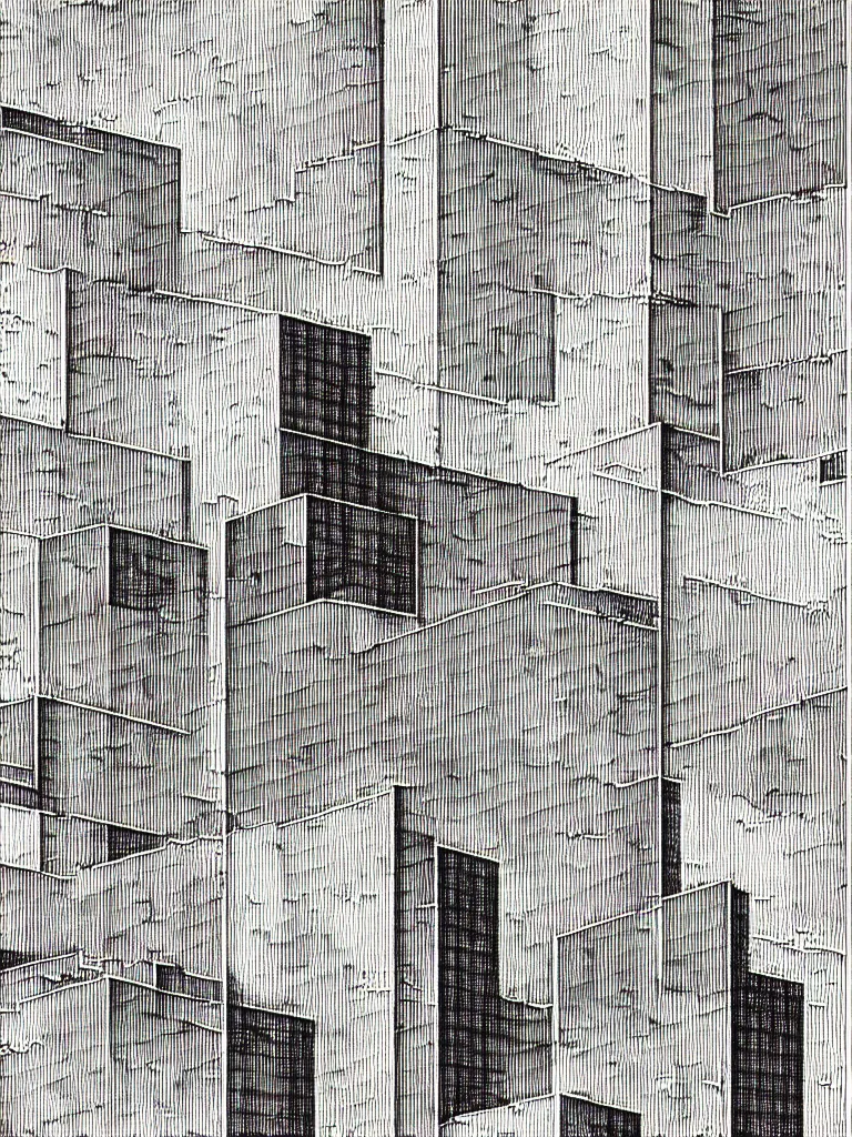 Prompt: socialmodersist buildings, light white background, brutalist architecture, poster, detailed dotwork, hyperrealism, raster, central composition, minimalist, grunge