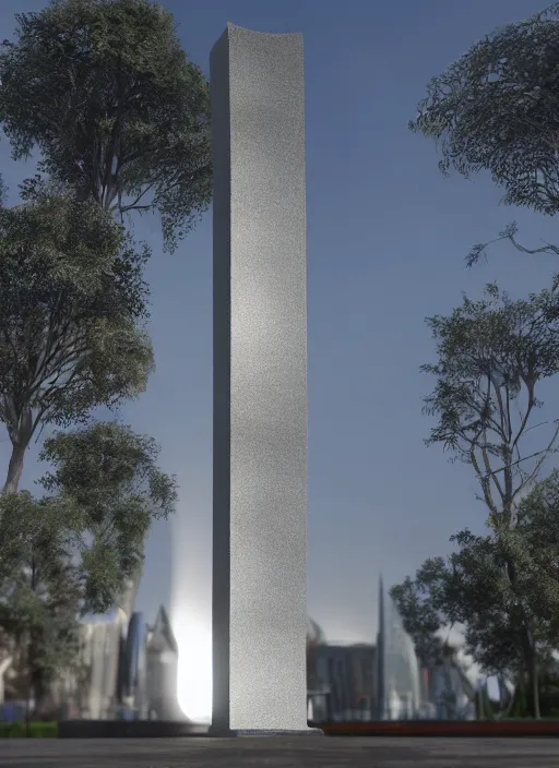 Prompt: highly detailed architecture render of a huge high futuristic metallic stele sculpture standing in city park, archdaily, made in unreal engine 4