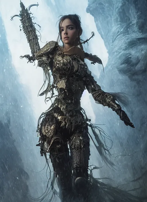 Prompt: a professional portrait of a beautiful young female, clothed in ethereal battle armor, olive skin, long dark hair, beautiful bone structure, symmetrical facial features, deep forest psytrance Neo-Gothic concept, infinity glyph waves, intricate artwork masterpiece, very coherent artwork, cinematic, from Valerian and the City of a Thousand Planets, in the style of Ruan Jia and Mandy Jurgens and Artgerm and Greg Rutkowski and William-Adolphe Bouguerea, very coherent artwork, trending on cgsociety, ultra high quality model, production quality cinema model, high detail chromatic ink outline, octane render, unreal engine 8k, hyper realism, high detail, octane render, unreal engine, 8k, High contrast