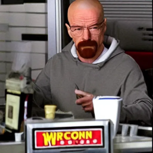 Prompt: walter white robbing a burger king
