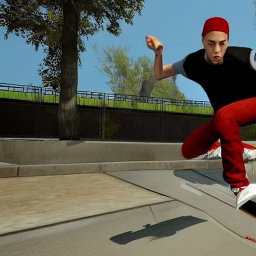 Prompt: eminem in skate 3, xbox, gameplay, graphics,