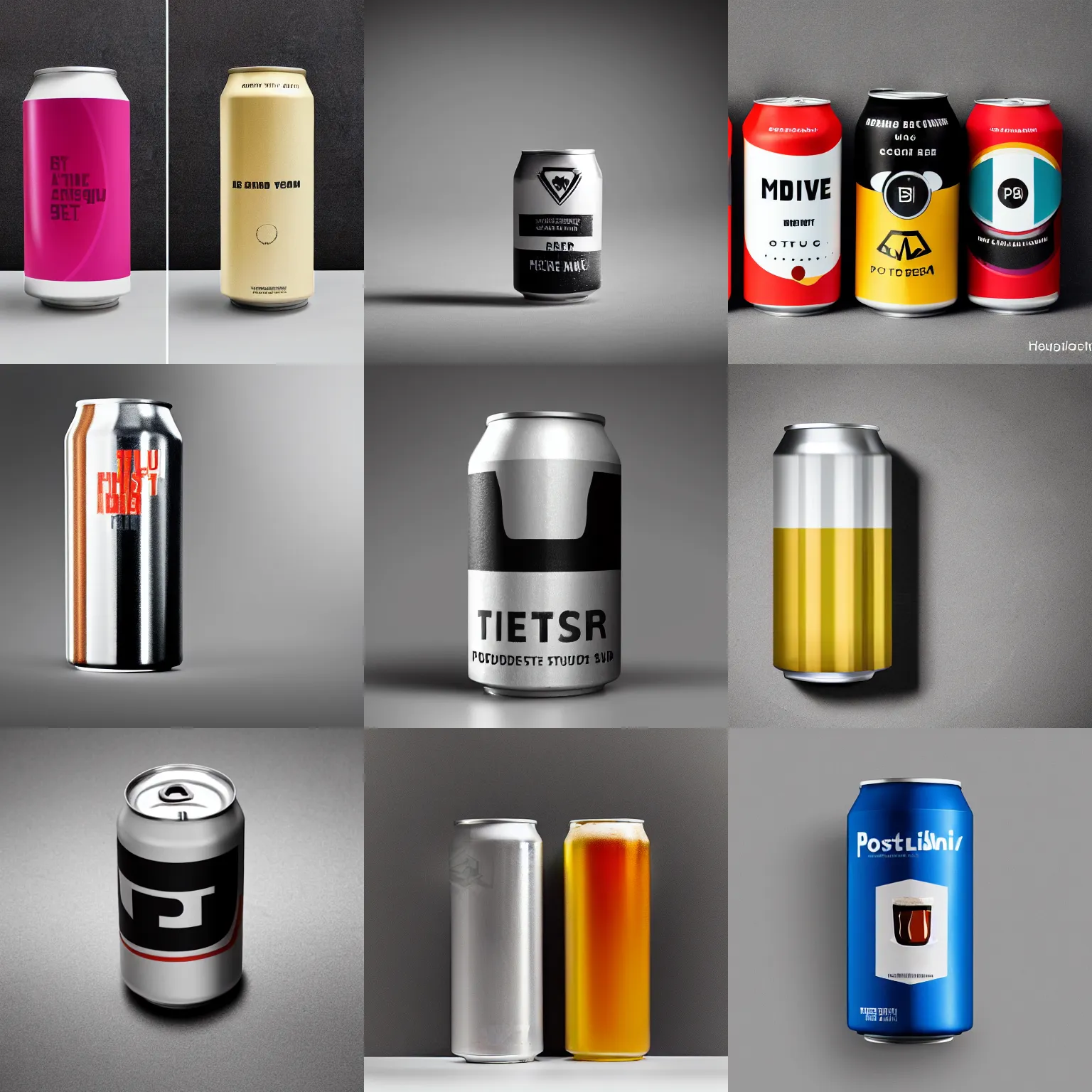 Image similar to postmodern minimalist ironic beer can design, product photography, studio lighting