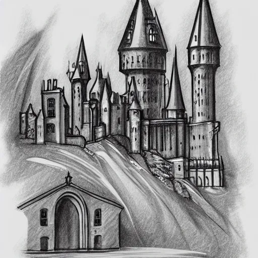 Image similar to Sketch of Hogwarts, astonishing detail