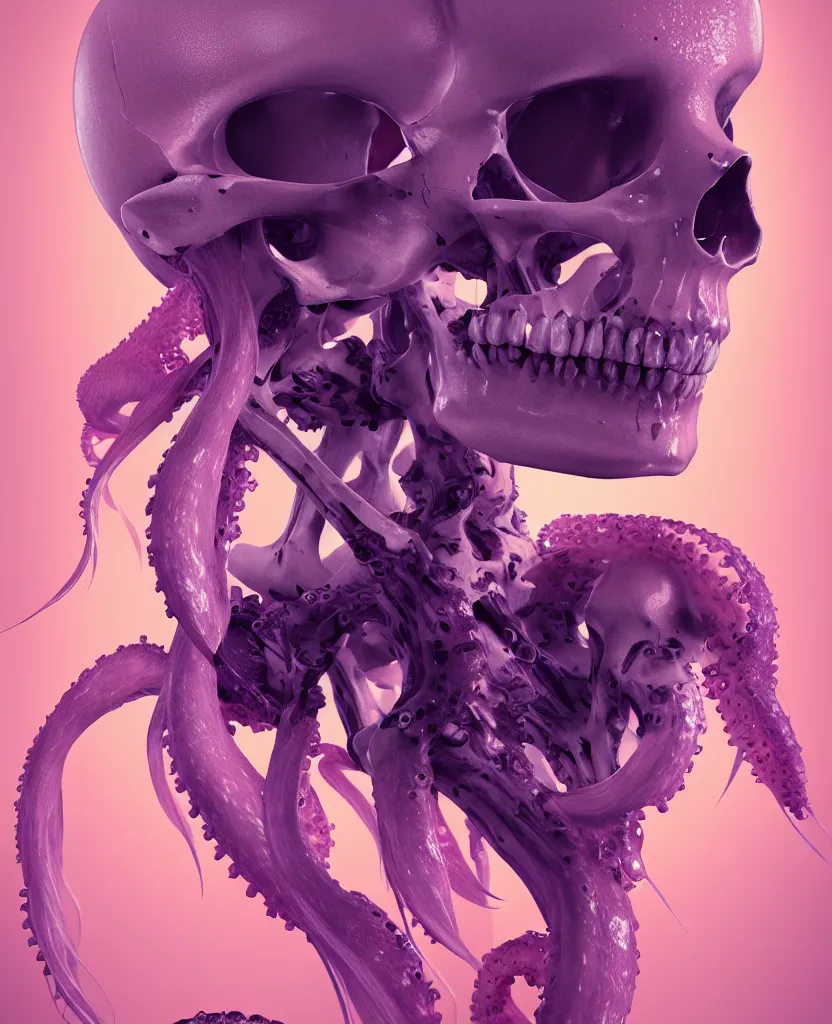 Prompt: absolute symmetry!! goddess close - up portrait human skeleton, ram skull, squid phoenix jellyfish, orchid, betta fish, bioluminiscent, intricate artwork by tooth wu and wlop and beeple. octane render, trending on artstation, greg rutkowski very coherent symmetrical artwork. cinematic, hyper realism, high detail, octane render, 8 k