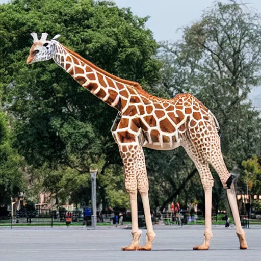 Prompt: a giraffe dancing ballet in the center of city