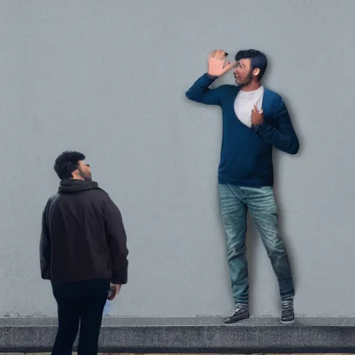 Prompt: guy explaining something to a wall, news