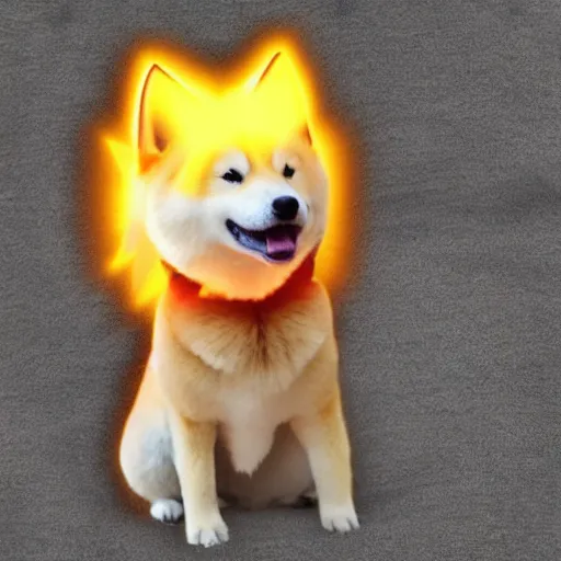 Prompt: super saiyan shiba into with glowing hair, holding an energy sphere