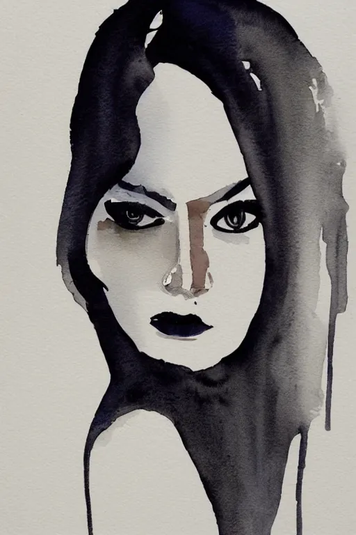 Prompt: beautiful face woman, grey, colorless and silent, watercolor portrait by Luke Rueda Studios and David downton