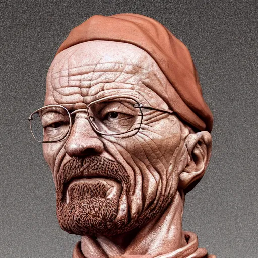 Image similar to extreme long - shot of a very detailed renaissance clay sculpture of walter white wearing a phrygian cap in times square, made by michelangelo, shot from the distance, hyper detailed, sharp focus, 8 k resolution, ray tracing