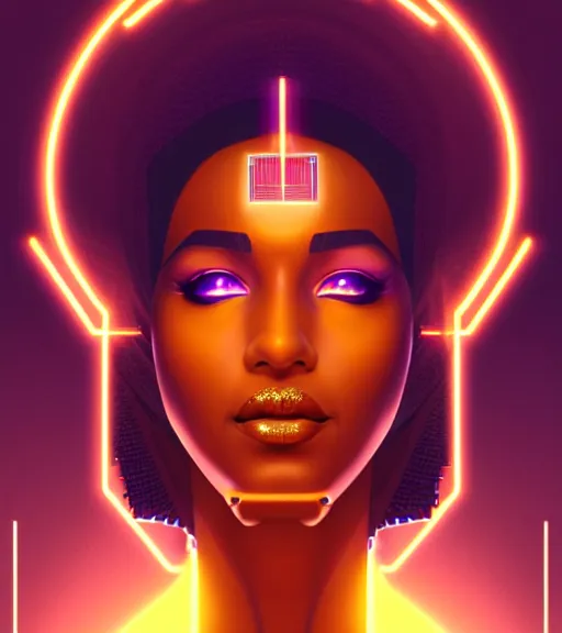 Image similar to symmetry!! egyptian goddess of technology, solid cube of light, hard edges, product render retro - futuristic poster scifi, lasers and neon circuits, brown skin beautiful egyptian goddess, intricate, elegant, highly detailed, digital painting, artstation, concept art, smooth, sharp focus, illustration, dreamlike, art by artgerm