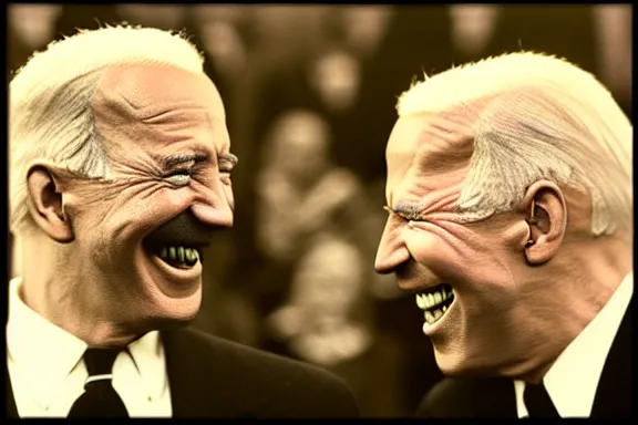 Image similar to “ very very intricate photorealistic photo of hitler and joe biden laughing together, detailed natural lighting, award - winning crisp details ”