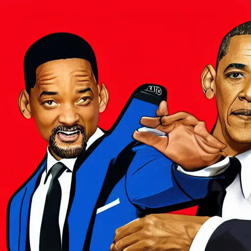 Image similar to will smith slapping obama with a black flip flop, digital art in the style of gta 5 cover art